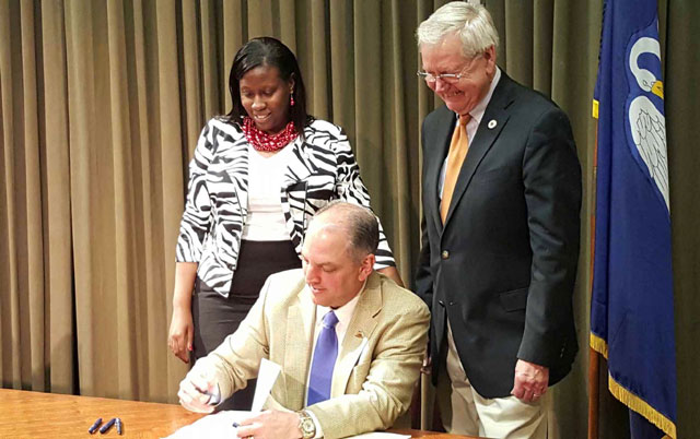 Gov. Edwards with Reps. Jackson and Hoffman